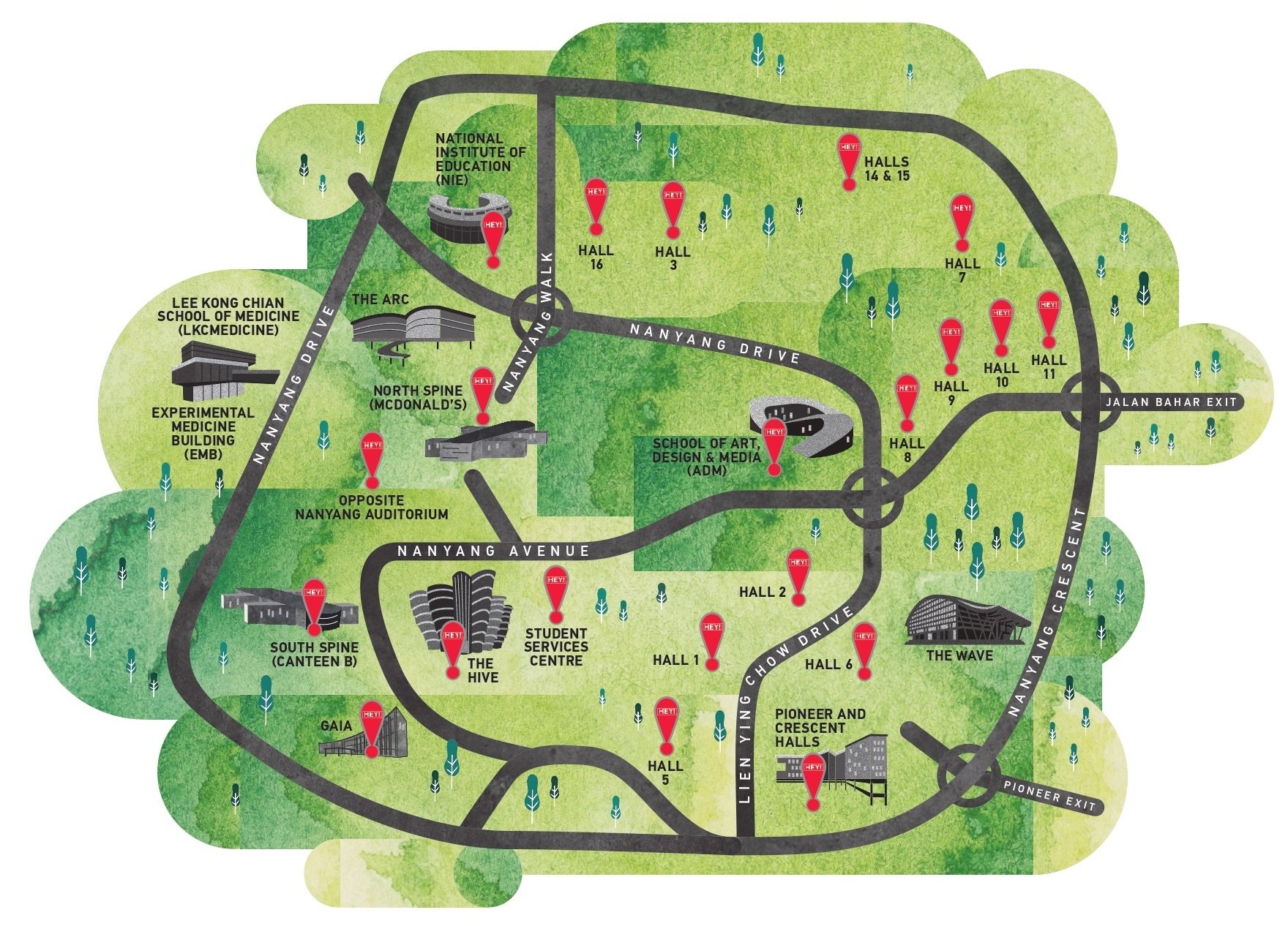 Map for HEY! stands on NTU campus
