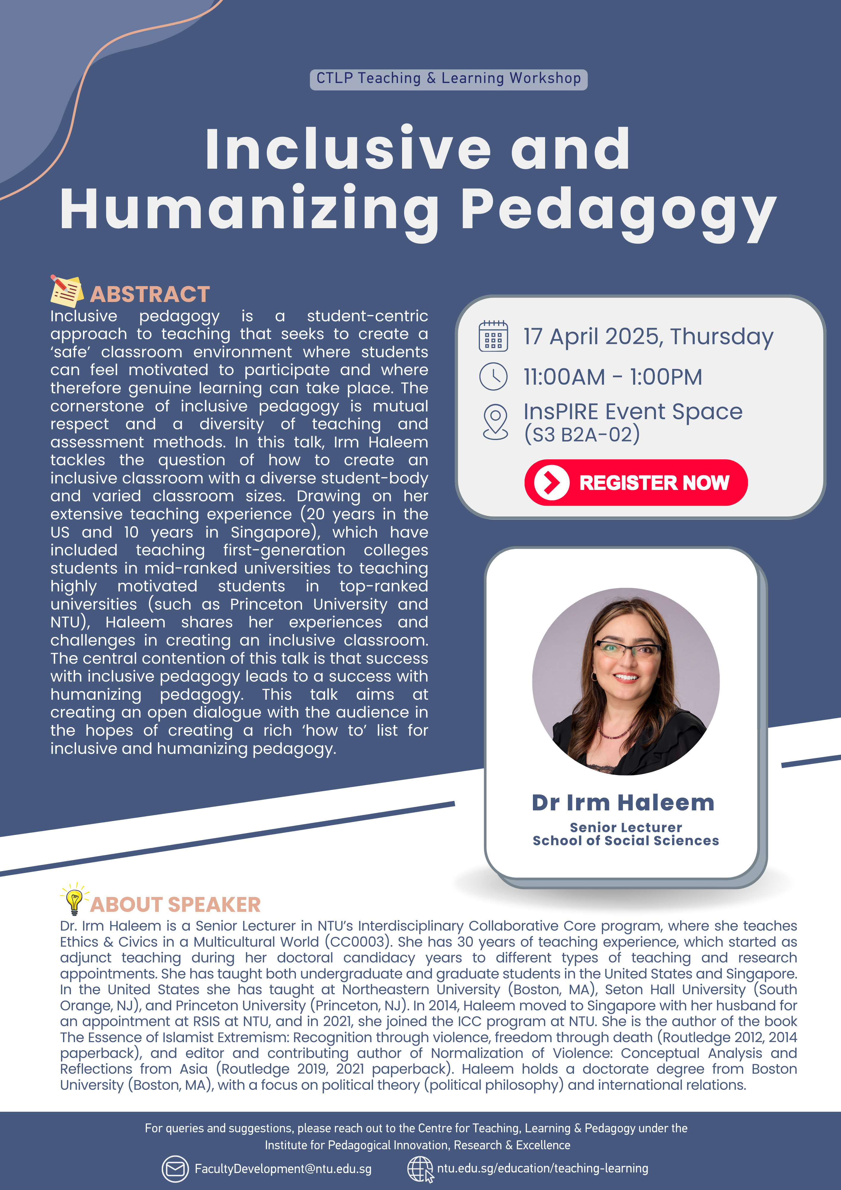 CTLP Teaching & Learning Workshop: Inclusive and Humanizing Pedagogy by Dr Irm Haleem