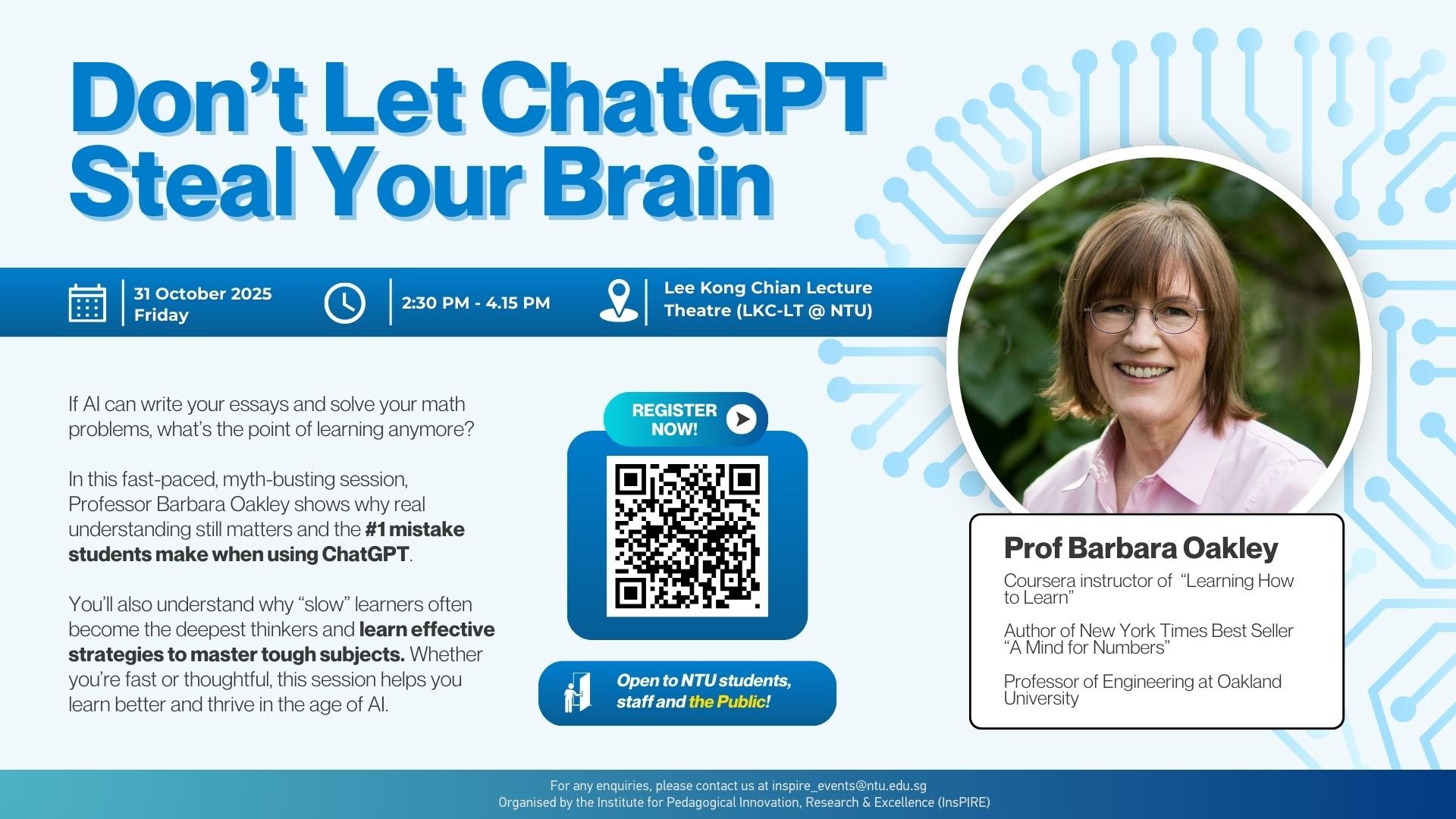 Barbara Oakley workshop for students