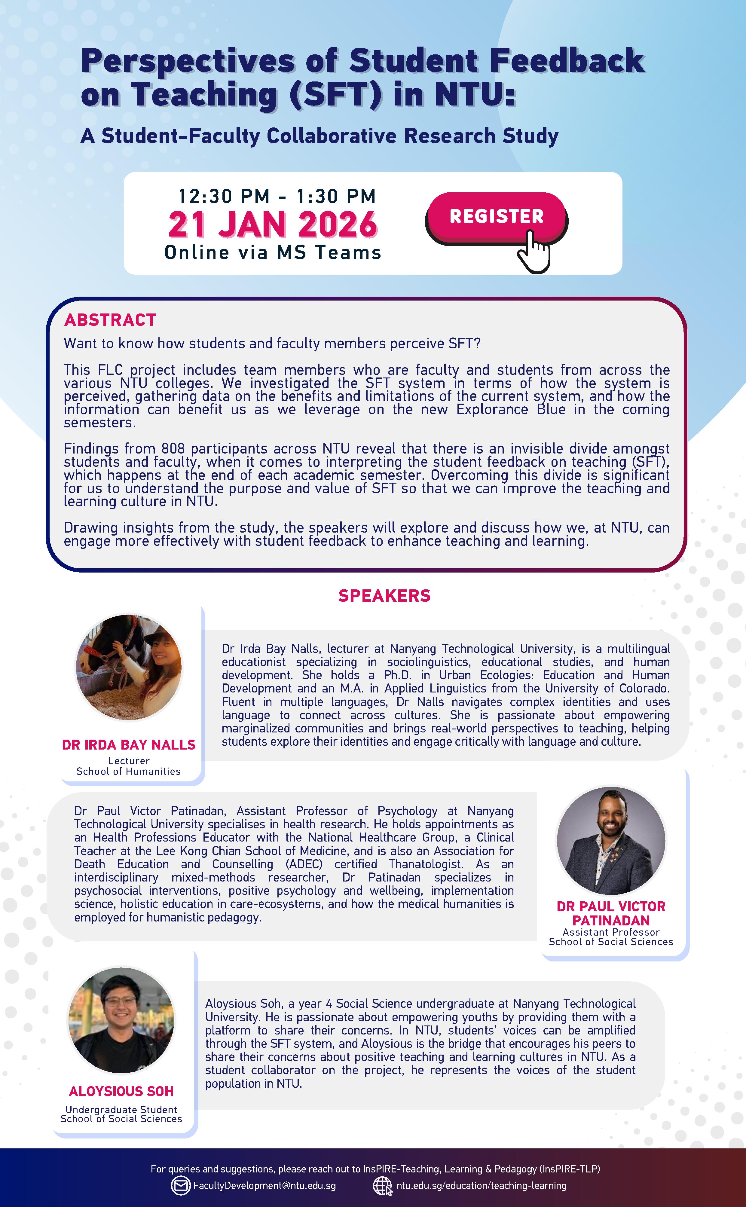 Student Feedback on Teaching (SFT) in NTU A Student-Faculty Collaborative Research Study