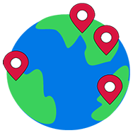 Globe with red location pointers on it