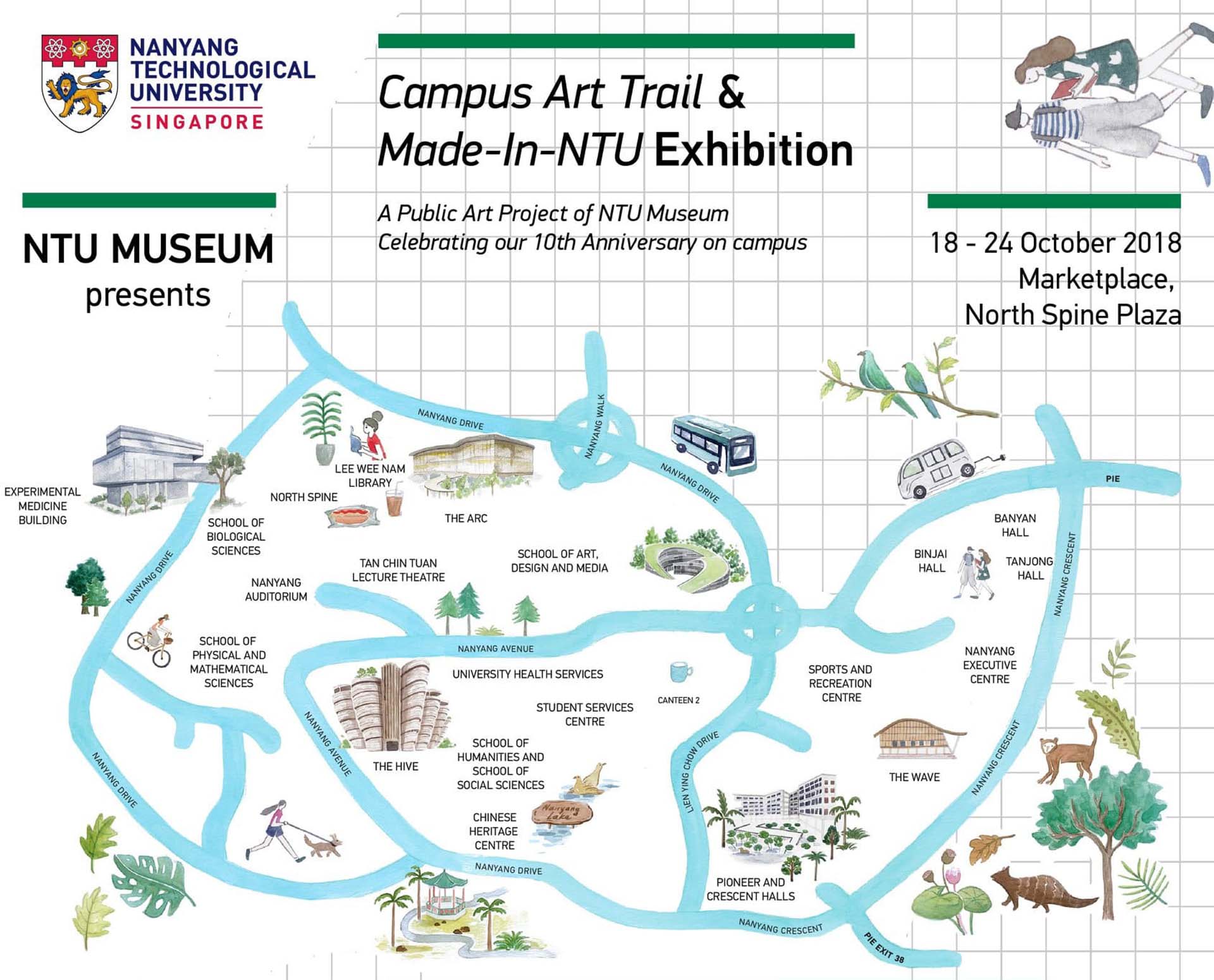 NTU Campus Art Trail illustrated map keyart