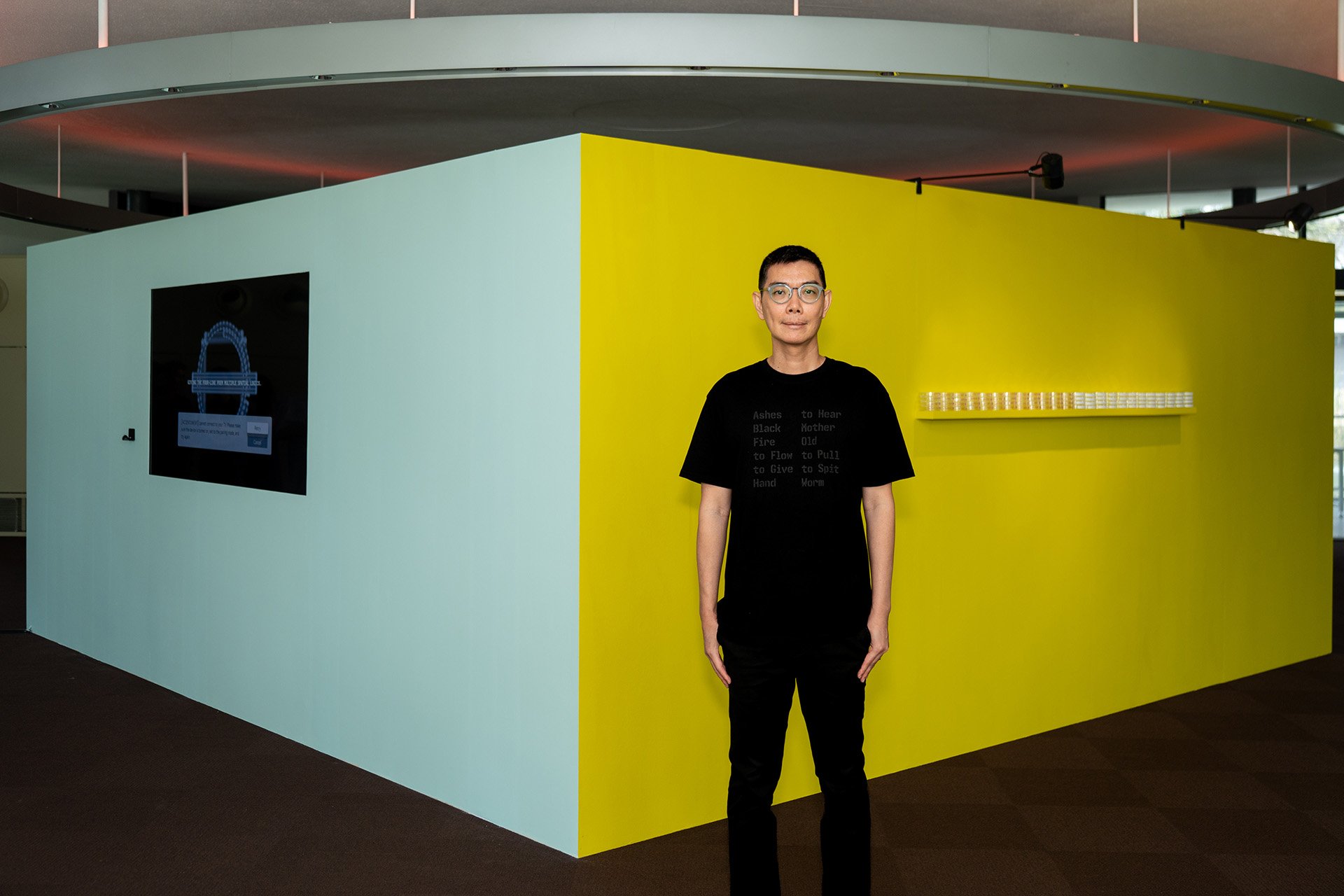 Boedi Widjaja with his artwork I Want to Infect You With History