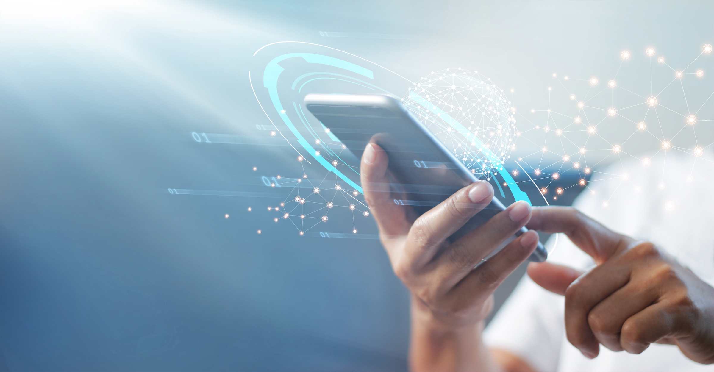 Man using mobile smart phone with global network connection, Technology, innovative and communication