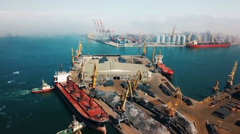 Aerial view of port terminal