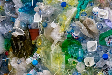 Discarded and crushed plastic bottles