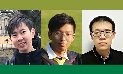 Photo of Google PhD Fellowship awardees - Mr Kelvin Chan, Mr Hong Fangzhou and Mr Wang Zheng.