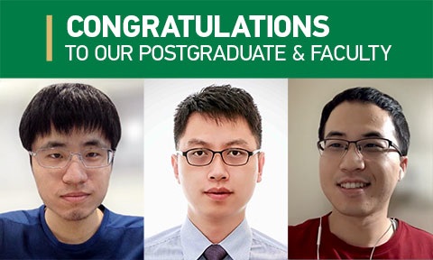 Image of the awardees. Wu Xiuheng (NTU), former SCSE researcher Zhu Chengguang (UT Austin) and Asst Prof Li Yi (NTU).