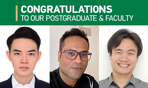 Photo of 3 awardees - Yang Renchi (NTU), A/P Sourav S Bhowmick (NTU) and our former SCSE faculty A/P Xiao Xiaokui (NUS, Dean, School of Computing).