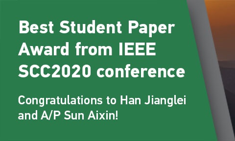 The paper “DeepRouting: A Deep Neural Network Approach for Ticket Routing in Expert Network”, by SCSE PhD student Han Jianglei and Associate Professor Sun Aixin has won the Best Student Paper award at the IEEE SCC2020 conference.