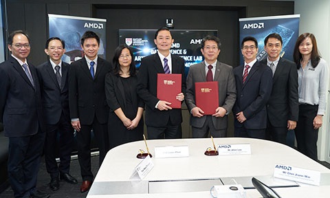 Present at the signing ceremony were A/P Francis Lee (Co-PI), A/P Nicholas Vun (PI), Prof Miao Chun Yan, NTU SCSE Chair, Prof Louis Phee, NTU CoE Dean and Allen Lee, Corporate Vice President for Asia Datacenter Group, GM for China R&D Center, AMD.