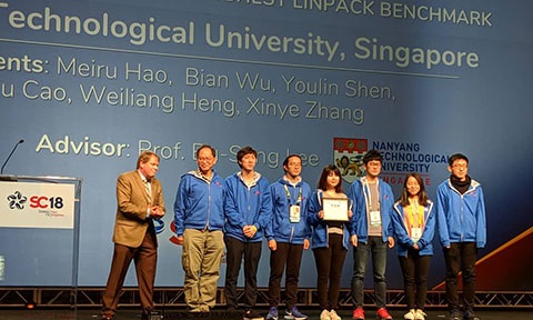 The SCSE NTU team, once again proved their capability by securing the Highest LinPACK award at the recent student cluster competition in SuperComputing 2018 (SC18).
