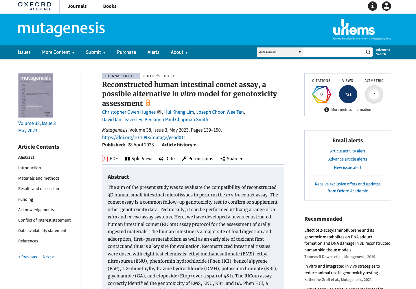 1. Reconstructed human intestinal comet assay, a possible alternative in vitro model for genotoxicity assessment