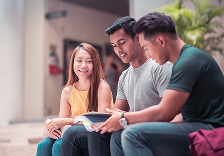 Nanyang Business School undergraduates discussing a topic