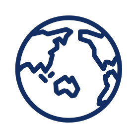Globe icon representing worldwide learning. Exposure to global knowledge and peculiarities of Asian markets helps executives gain a competitive advantage.
