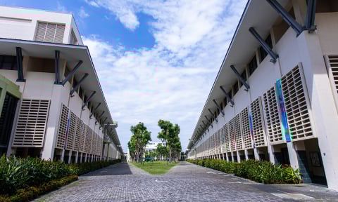 E - Campus Runway Outdoor Fork Blue Skies Low Angle