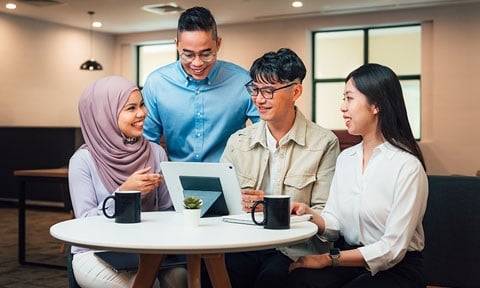 iPad Young Malay Male in Cream Outerwear Jacket in Group of 4