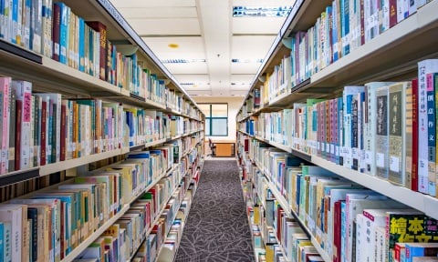 NIE library with rows of books
